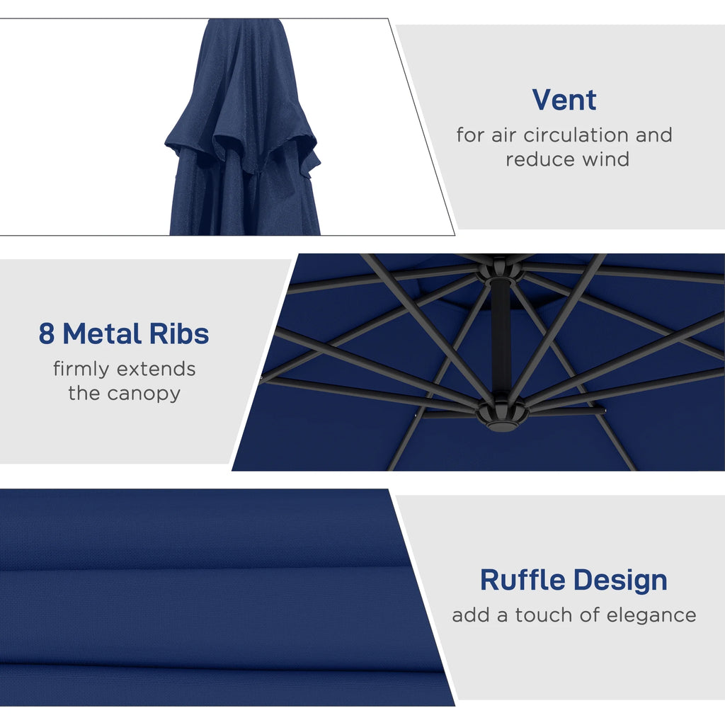 Outsunny 10' Cantilever Hanging Tilt Offset Patio Umbrella with UV & Water Fighting Material and Cross Base (Weight Not Included), Gray