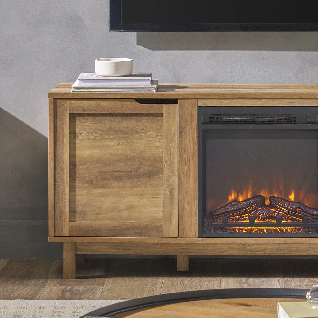 Walker Edison Transitional 2-Door Fireplace TV Stand for TVs up to 65, Reclaimed Barnwood
