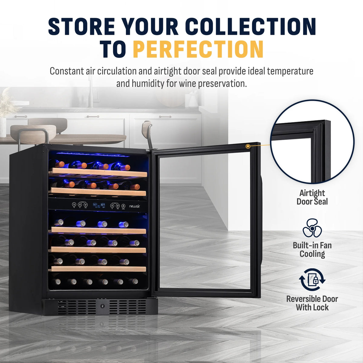 Newair 24-inch 46 Bottle Wine Cooler Refrigerator, Built-in Dual Zone Wine Fridge in Black Stainless Steel for Home, Office or Bar