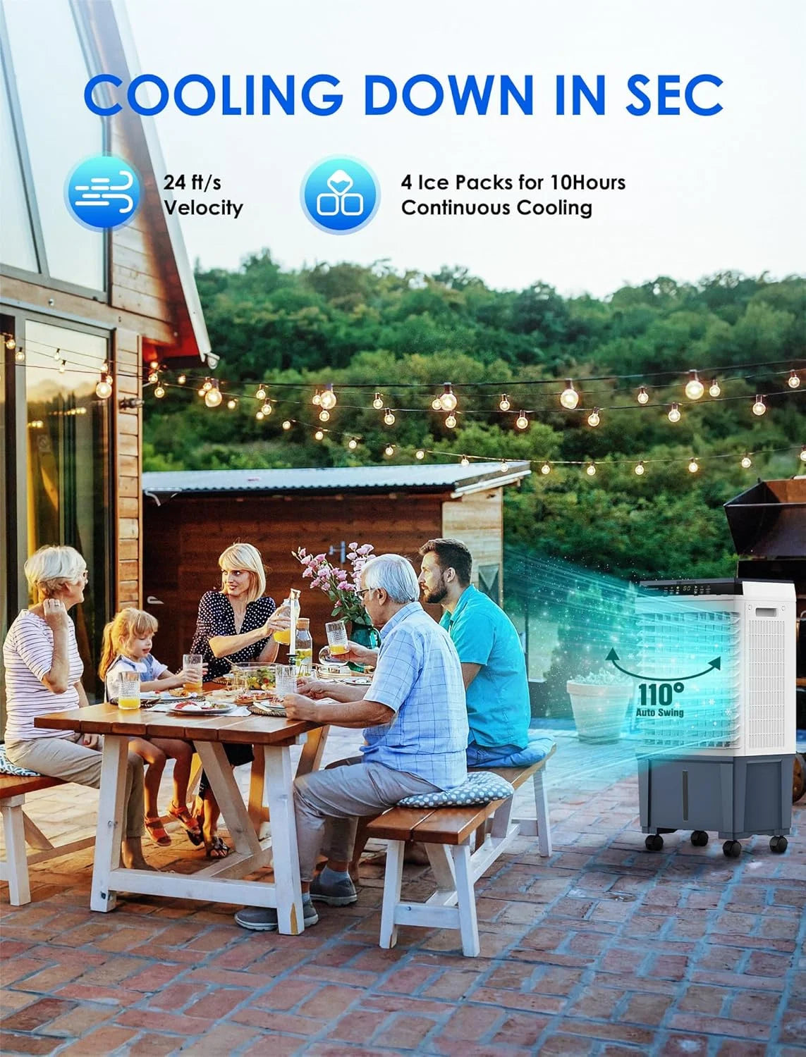 Air Choice Evaporative Air Cooler, 1800CFM Swamp Cooler with 12H Timer, Remote Control, 110 Oscillation & 5.3 Gal Water Tank, 4 Ice Packs, 3 Speeds, 3-in-1 Evaporative Cooler for Outdoor Indoor Use