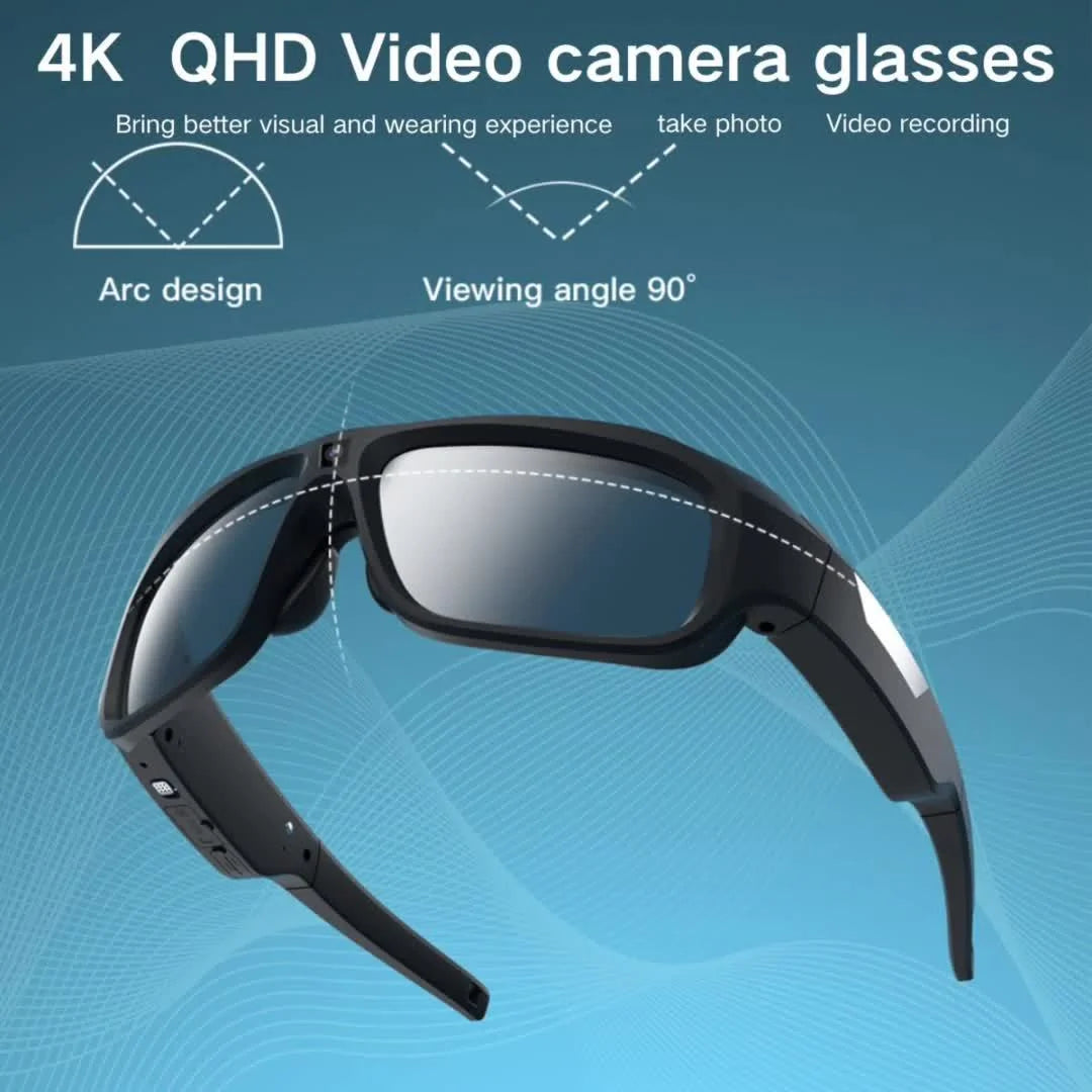 4K Camera Glasses - UHD Sports Action Cam with 64GB Card, 2-Hour Recording for Cycling, Motorcycle & Fishing, Hands-Free Body Camera (Black)