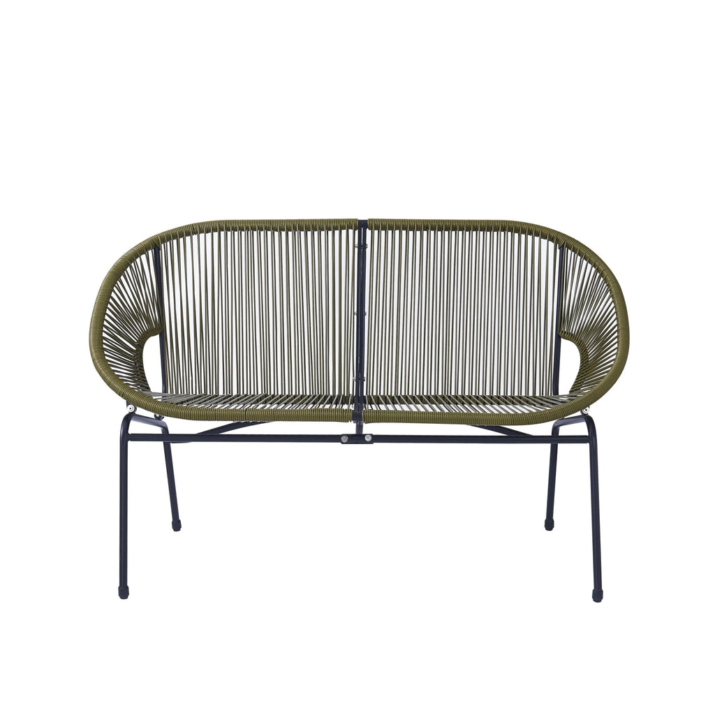 Aspen Modern Outdoor Patio Basket Loveseat, Hammock Weave Design, Metal Frame, Green