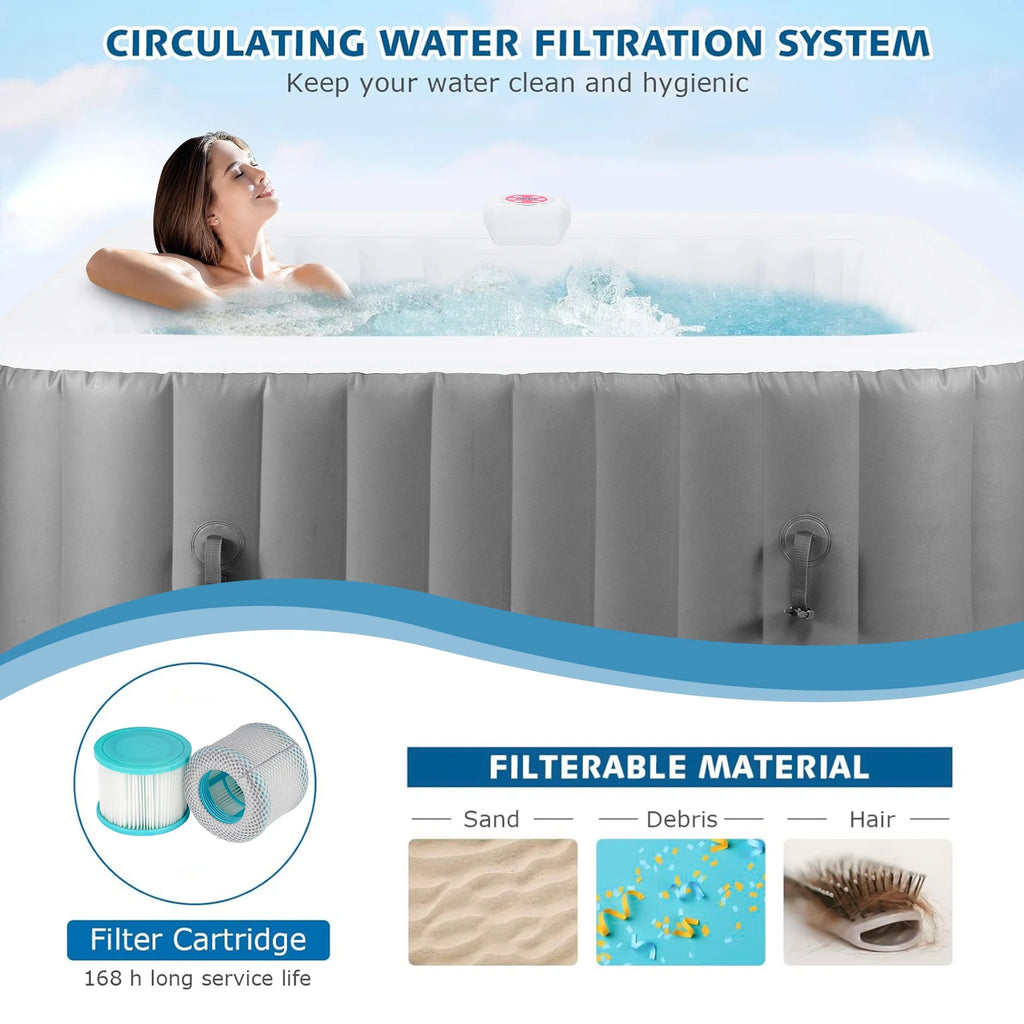 4-6 Person Outdoor Portable Inflatable Heated Hot Tub with 130 Bubble Jets, Square Inflatable Heated Pool Spa with Insulated Cover, Insulated Cover and Carry Bag, Blue