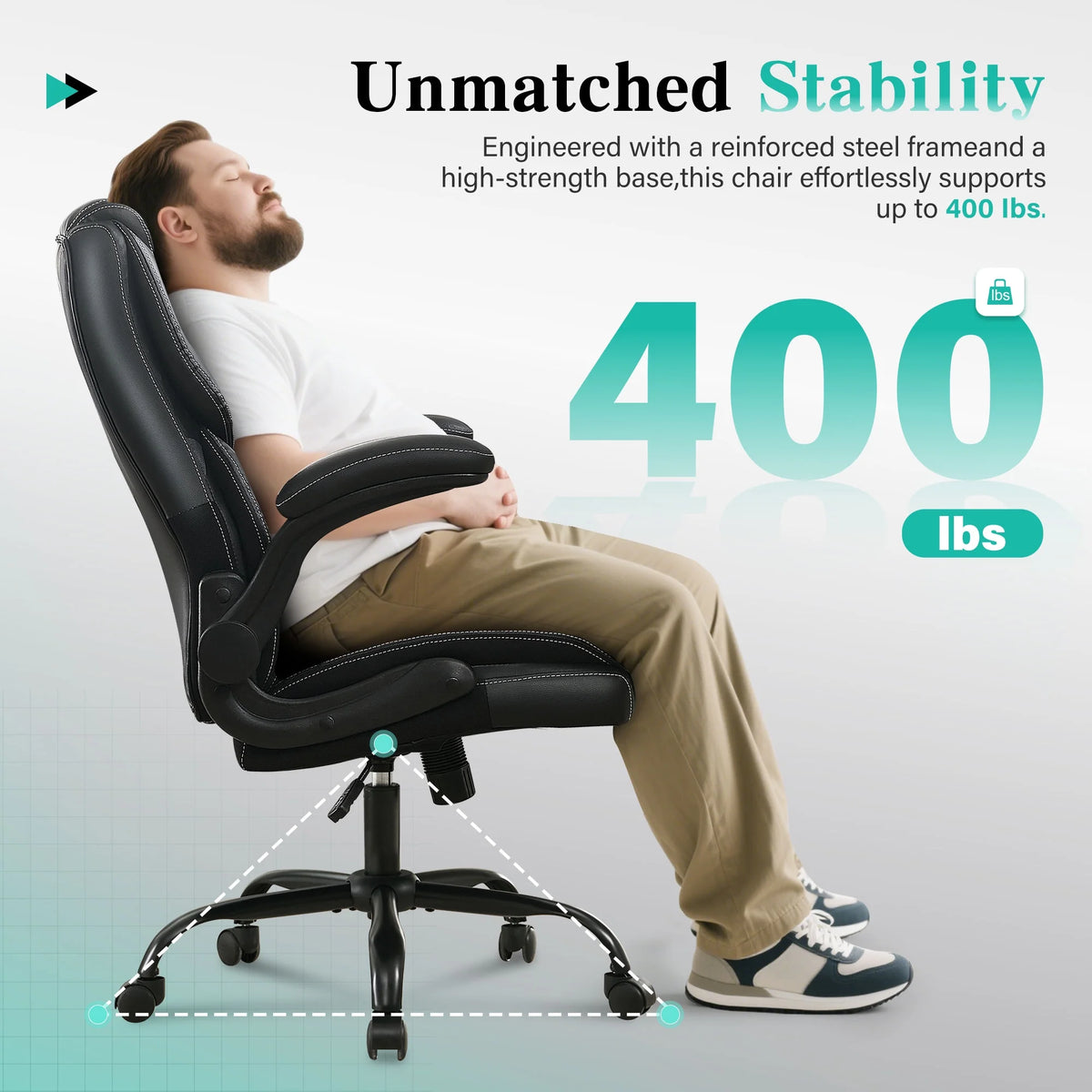 JONPONY Big and Tall Office Chair Wide Seat Ergonomic Computer Desk Chair High Back Executive Leather Chair Adjustable Task Chair Lumbar Back Support 8 Hours Heavy Duty Design,Black