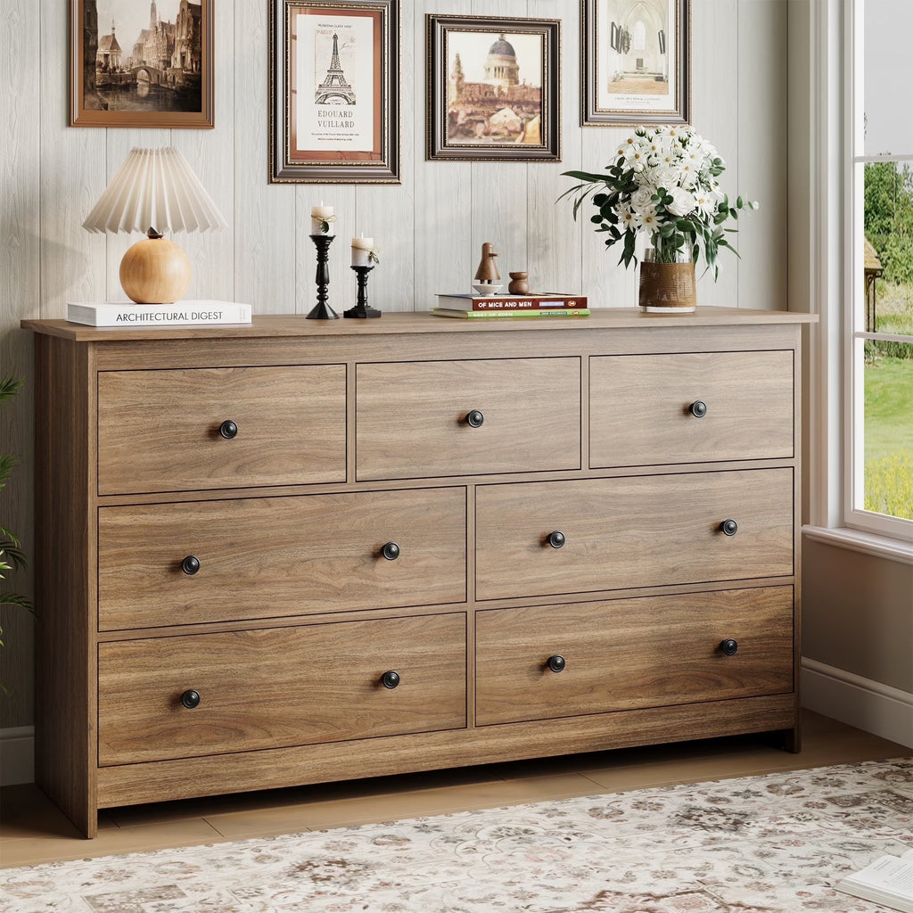 YouTrend 7 Drawer Dresser,White Dresser for Bedroom Drawer Organizer Storage Drawers,Wood Adult Storage Cabinet Living Room Hallway
