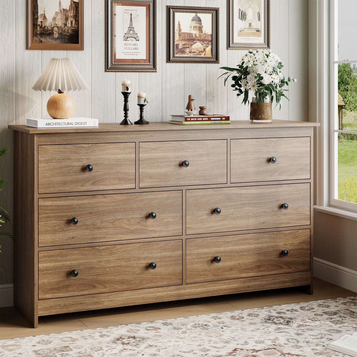 YouTrend 7 Drawer Dresser,White Dresser for Bedroom Drawer Organizer Storage Drawers,Wood Adult Storage Cabinet Living Room Hallway