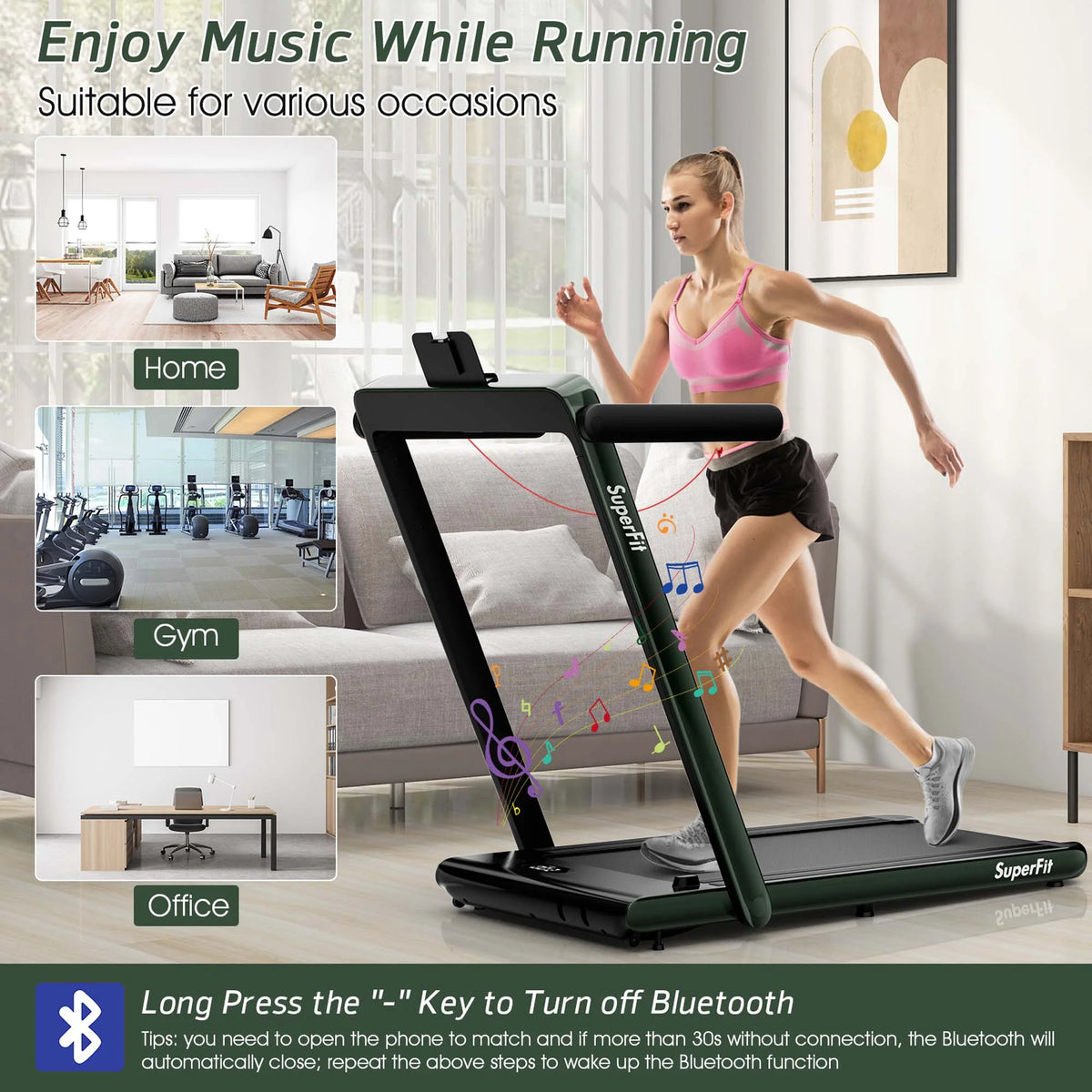 SuperFit Up To 7.5MPH 2.25HP 2 in 1 Dual Display Screen Treadmill Jogging Machine W/APP Control Silver