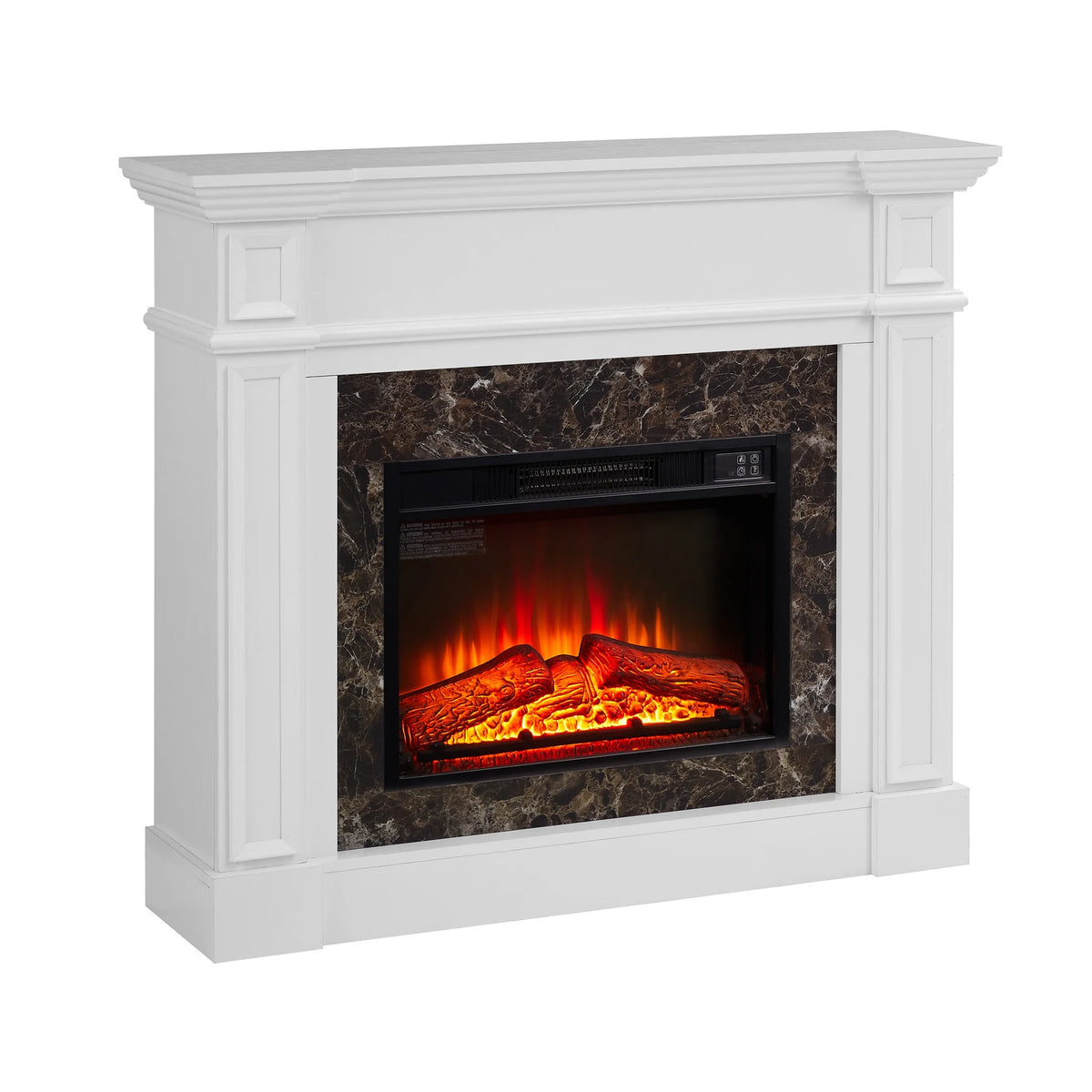 IMKHK Fireplace with Mantel, 46" Freestanding Electric Fireplace Heater with Stacked Stone Surround, TV Stand with Fireplace, Remote Control, Adjustable Flame Level for Living Room, 1400W, Brown