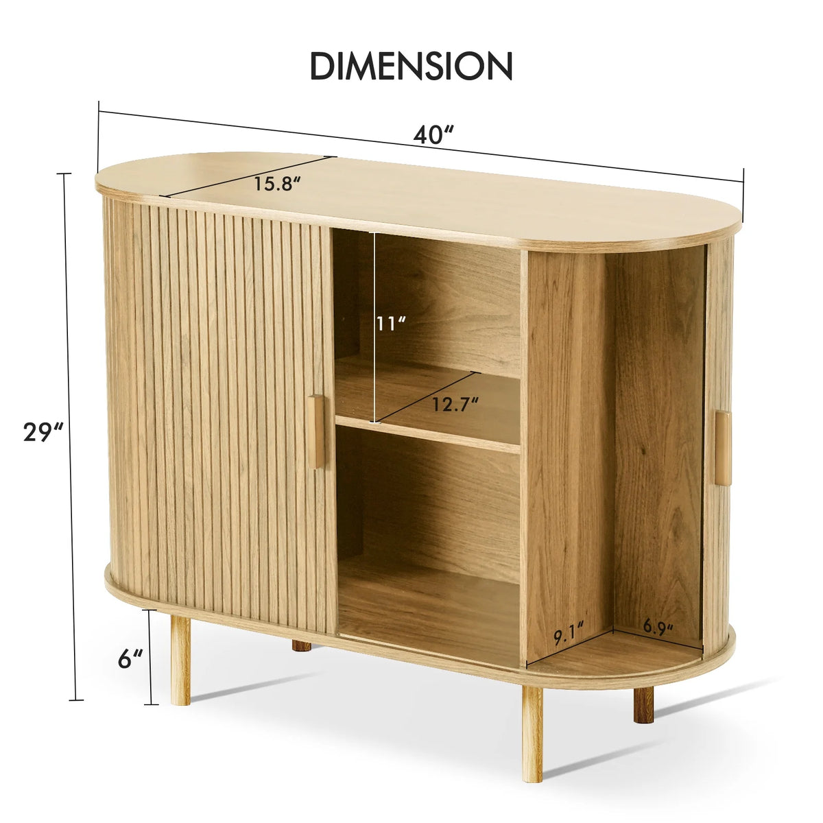MARNUR Sideboard Buffet Cabinet 40" Storage Cabinet with 2 Sliding Tambour Doors, Adjustable Shelves for Kitchen, Living Room, Hallway, Entryway