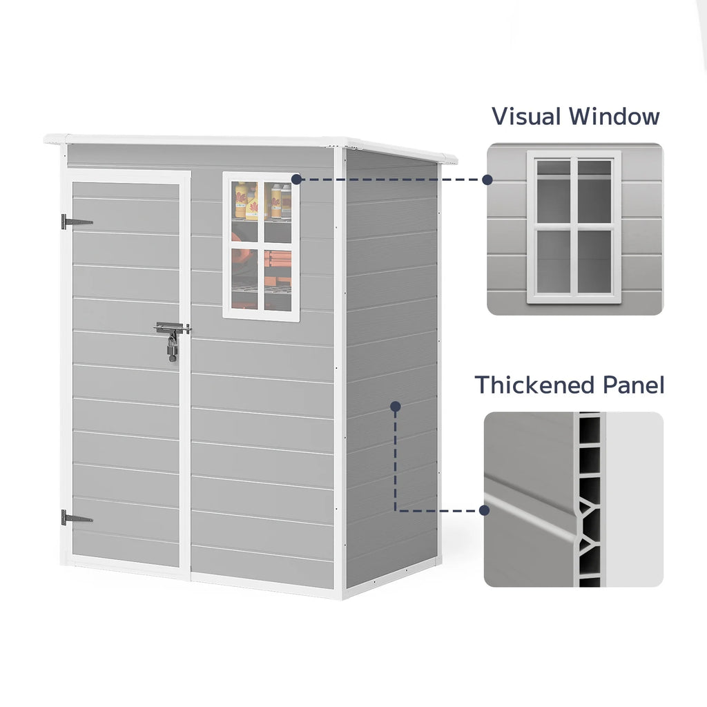 Asofer 6x4 FT Resin Storage Shed, Plastic Outdoor Shed with Floor Side Window, Lockable Door for Backyard, Garden, Patio, Gray
