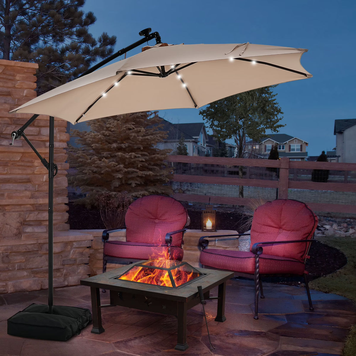 Autlaycil 10 ft Cantilever Offset Outdoor Patio Umbrella with Base Stand Rotate and Tilt, Blue