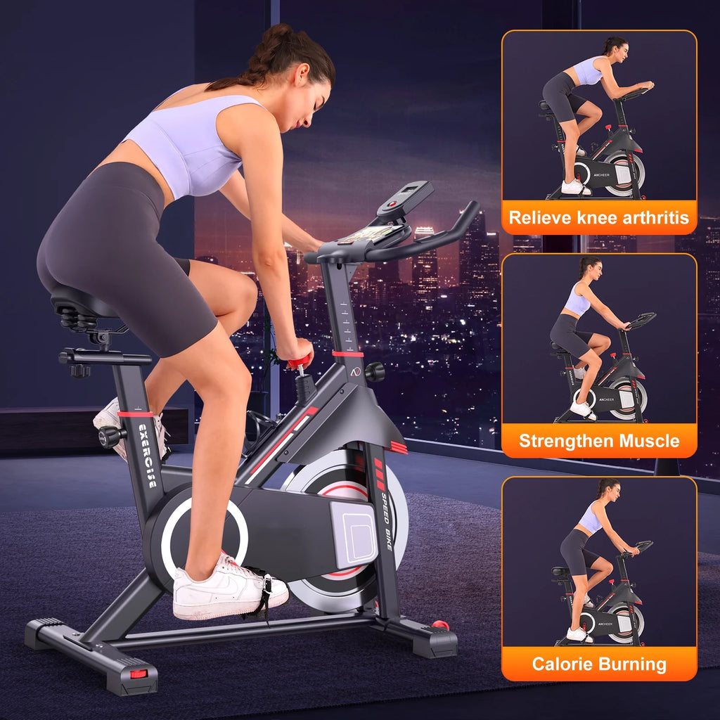 Exercise Bike Indoor Stationary Cycling Bike with 300lbs Weight Capacity,100% Resistance Adjustment Range, Heavy Flywheel, Comfortable Seat Cushion & LCD Monitor
