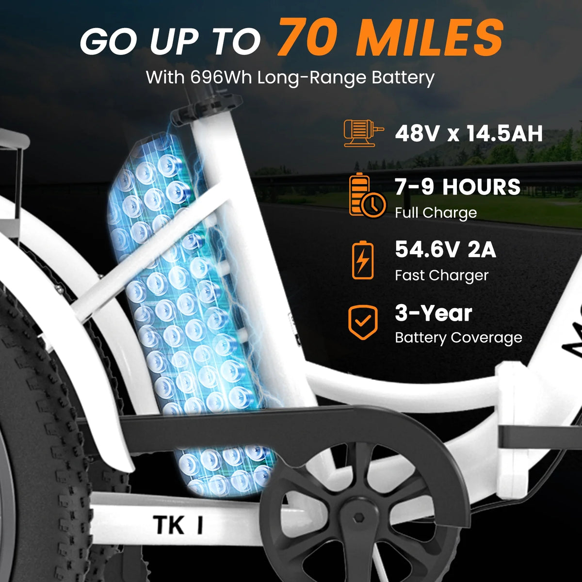 MOONCOOL TK1 Folding Electric Tricycle for Adults,48V 14.5Ah Removable battery, 500W Peak 1000w Motor, 20" Fat Tire Step-Thru 3Wheel Electric Bicycle w/Front&Rear Baskets, Certified to UL 2849 by SGS