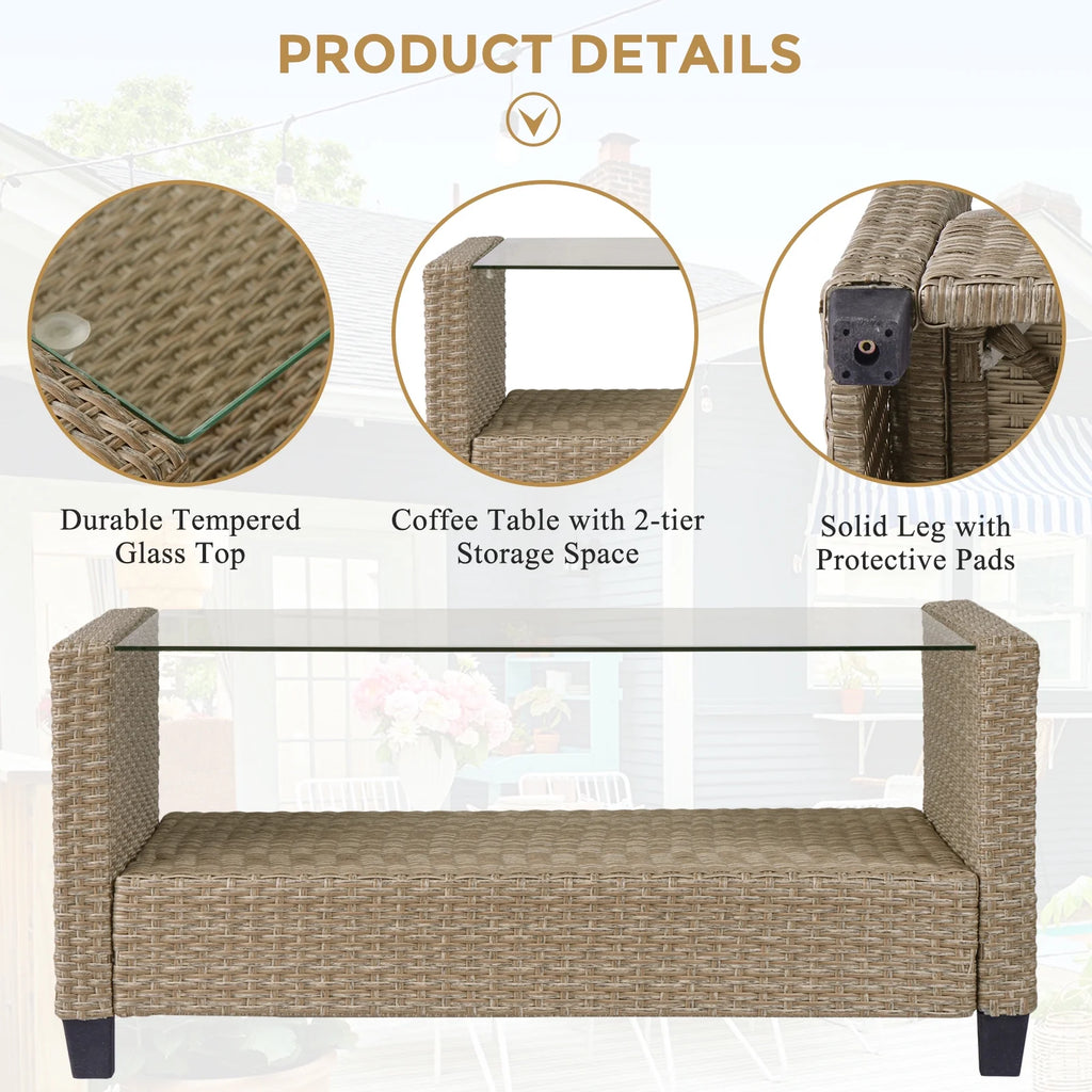 SEGMART 4 Piece Patio Furniture Set, All-Weather Outdoor Sectional Sofa Set, PE Rattan Conversation Set with Storage Box, Table & Cushions, Wicker Furniture Couch Set for Patio Deck Garden