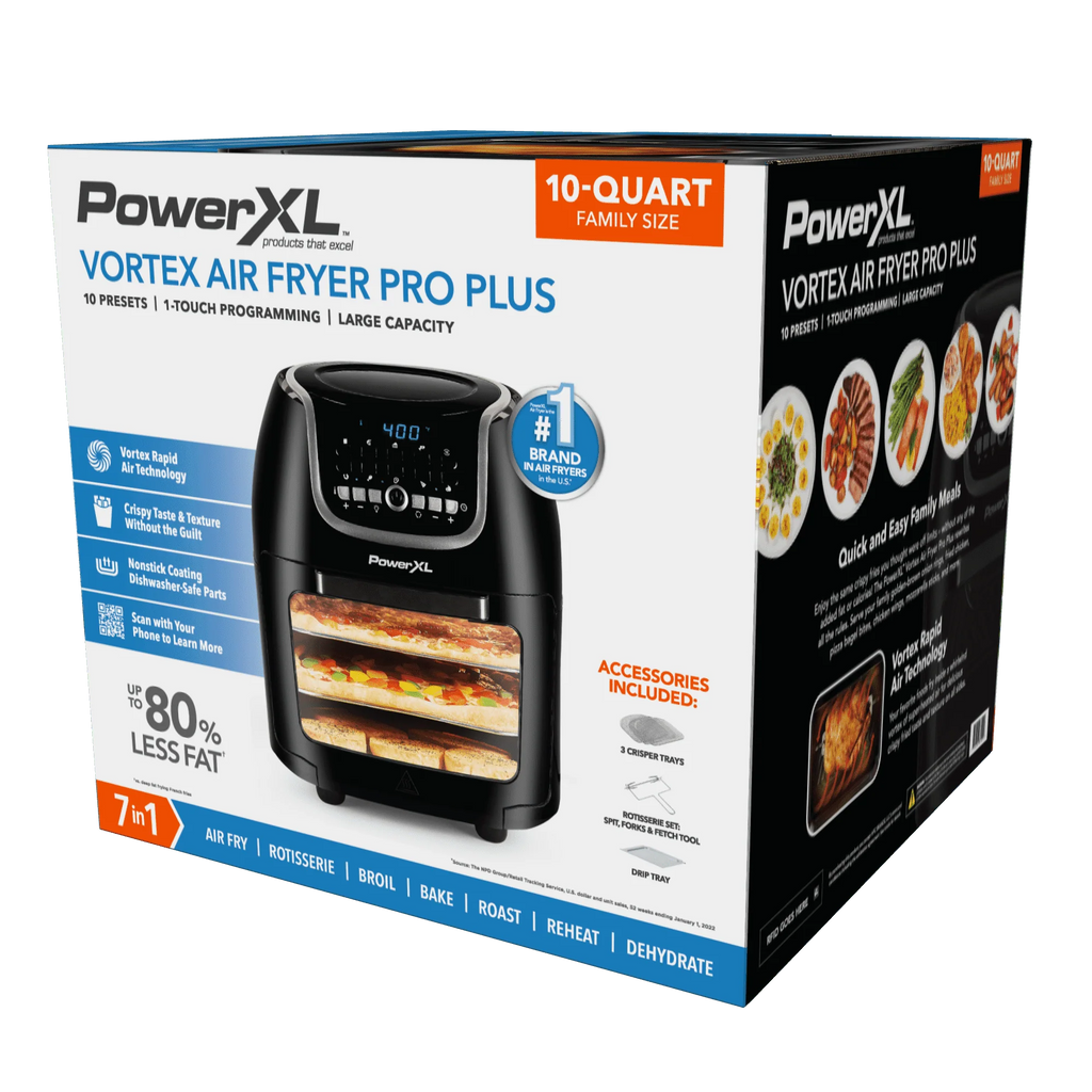 PowerXL Vortex Air Fryer Pro Plus 10 Quart Capacity, Black, 1700 Watts,