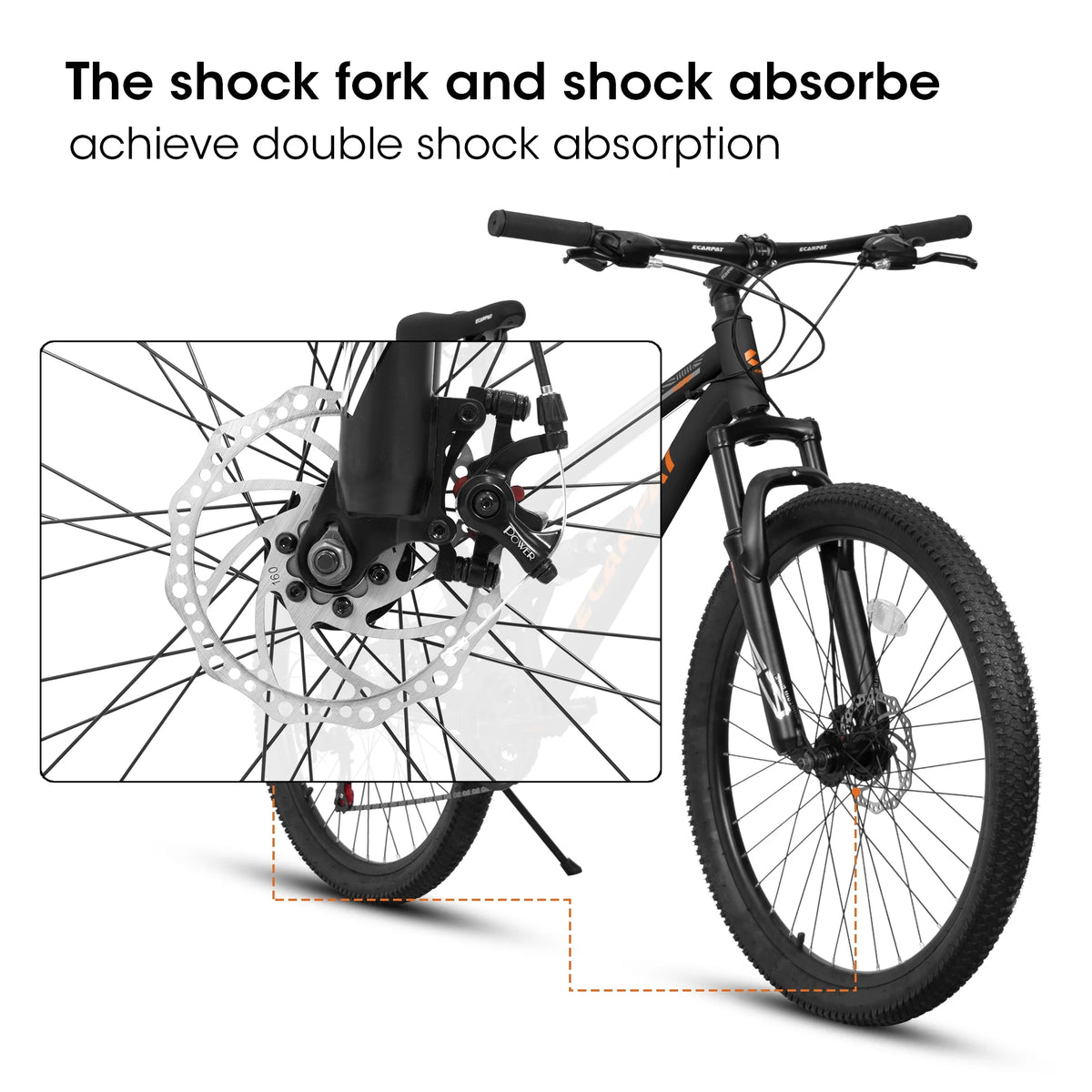26-Inch Mountain Bike for Men & Women, 21-Speed, Steel Frame with Front Fork and Rear Shock Absorber(Black)