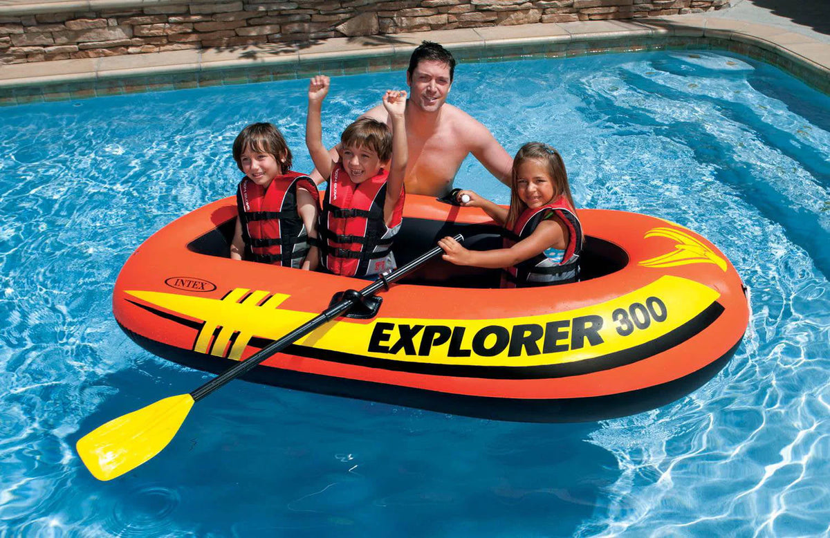 Intex Explorer 300 Compact Fishing 3 Person Raft Boat w/ Pump & Oars (2 Pack)