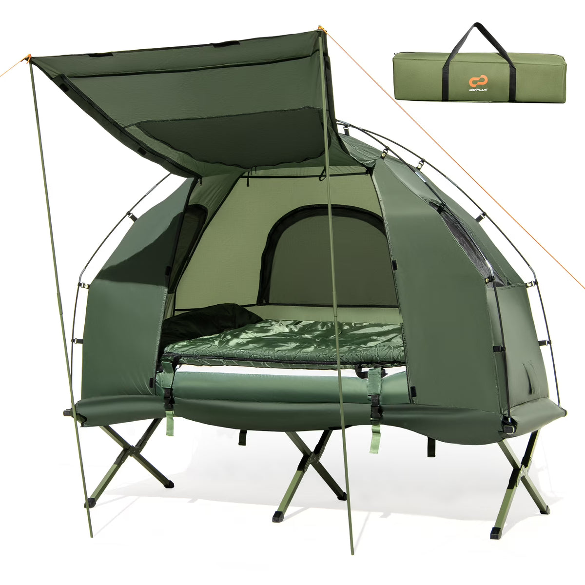 Goplus 1-Person Waterproof Camping Tent Cot with Air Mattress, Pillow, Sleeping Bag