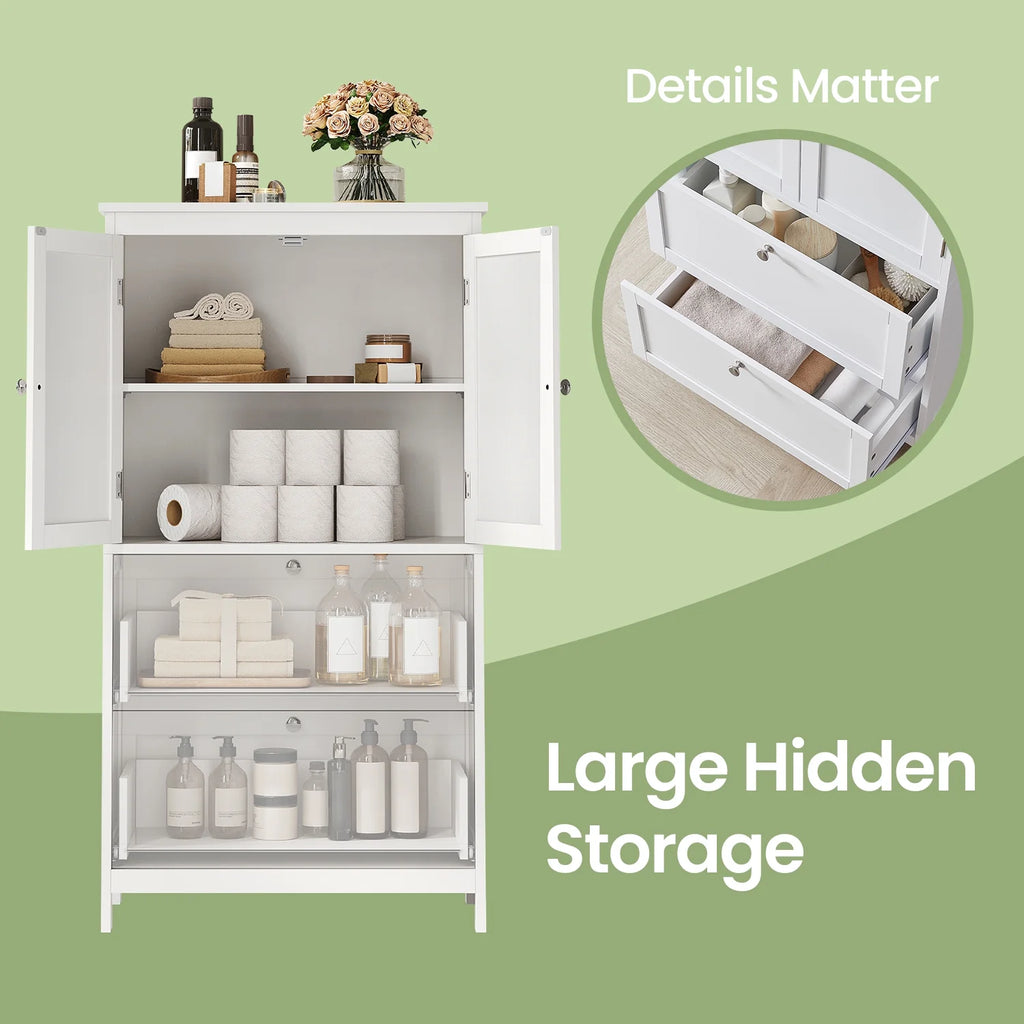 LEDREM Freestanding Storage Cabinet with 2 Doors & 2 Drawers, Adjustable Shelf, Wall-Mounted Anti-Tip Design, 11.8" x 23.6" x 43.3", Forest Green