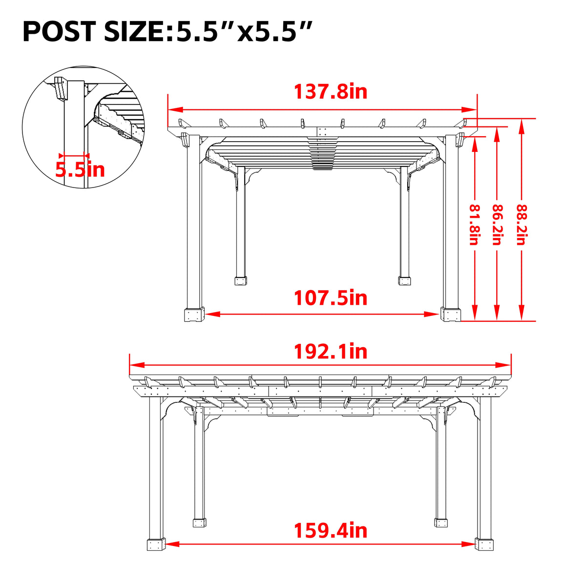 VEIKOUS 12'x10' Cedar Wood Pergola w/ Flat Roof and Ground Stakes for Outdoor Patio, Garden, Deck