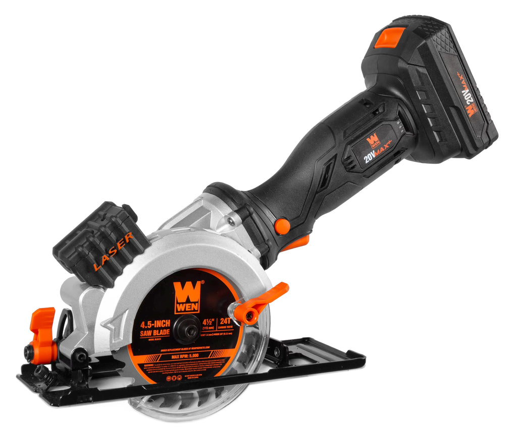 WEN 20V Max 4-1/2-Inch Cordless Mini Circular Saw with 2.0Ah Battery and Charger