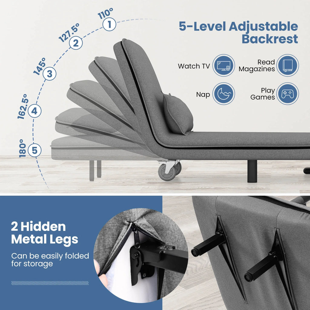 Costway 3-in-1 Convertible Sofa Bed with 5-Position Adjustable Backrest & Lumbar Pillow Brown