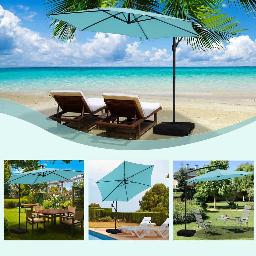 Autlaycil 10 ft Cantilever Offset Outdoor Patio Umbrella with Base Stand Rotate and Tilt, Blue