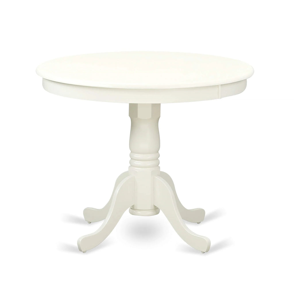 ANVA5-LWH-W 5-Piece Dining Room Set, Round Table with Pedestal & 4 Solid Wood Seat Chairs, 36x36 Inch, Linen White