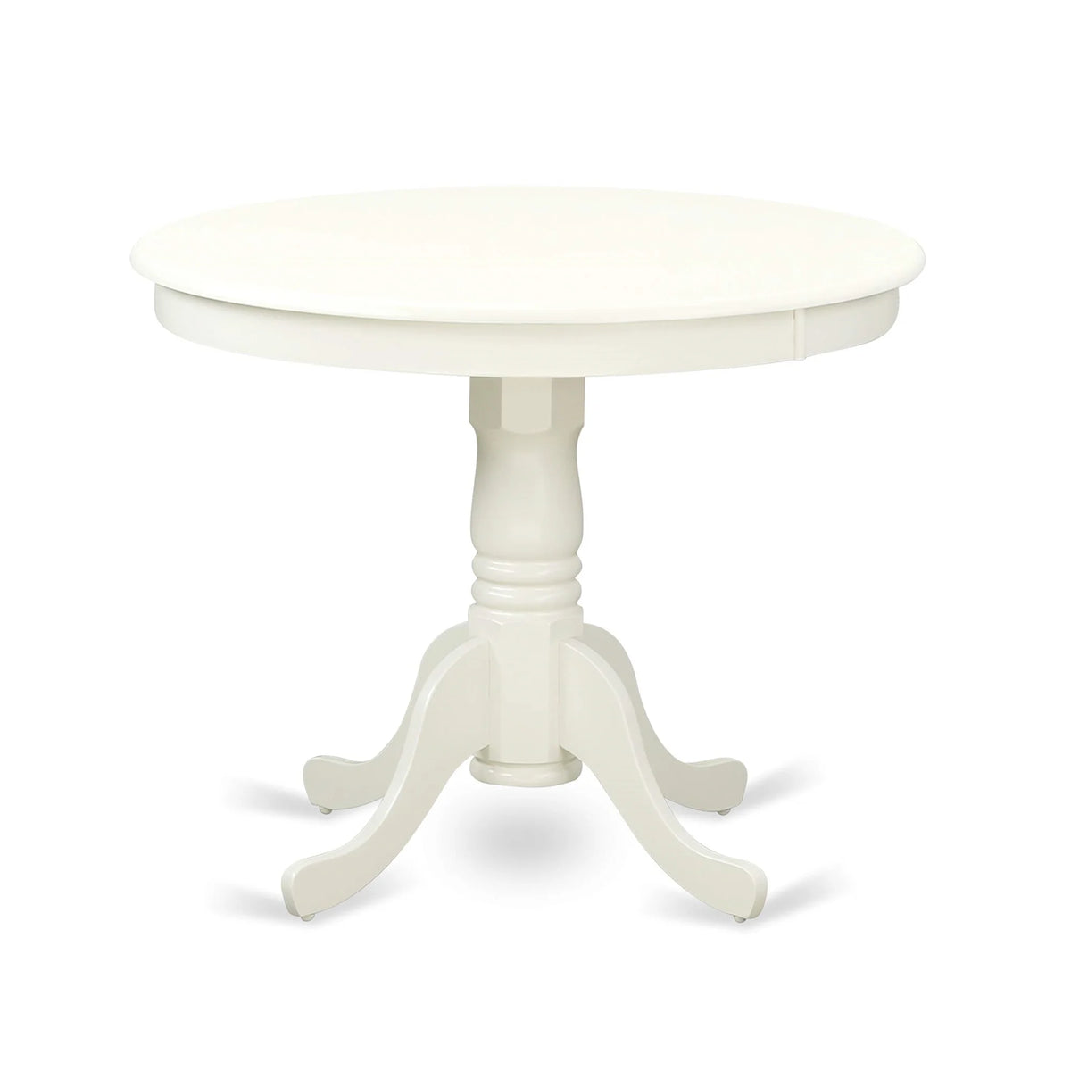 ANVA5-LWH-W 5-Piece Dining Room Set, Round Table with Pedestal & 4 Solid Wood Seat Chairs, 36x36 Inch, Linen White