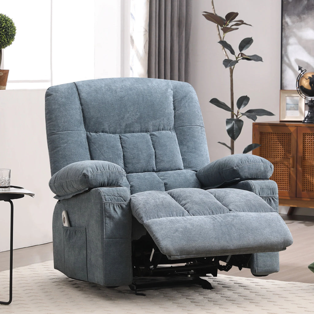 JONPONY Massage Swivel Rocker Recliner Chair with Vibration Massage and Heat Ergonomic Lounge Chair for Living Room with Rocking Function and Side Pocket, 2 Cup Holders, USB Charge Port,Grey