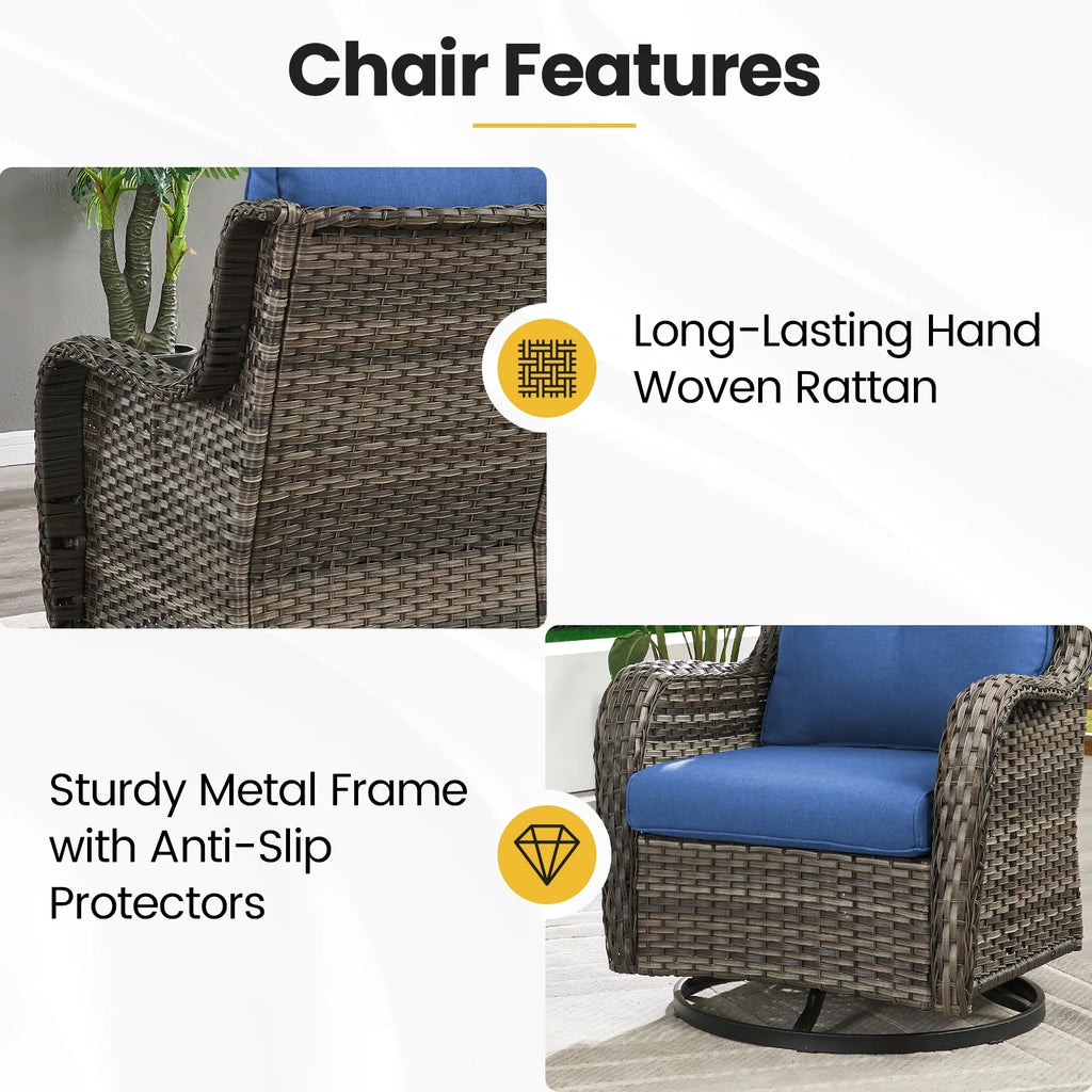 Gymojoy Outdoor Rocking Chairs Set of 2, All Weather PE Wicker Swivel Patio Glider Chairs, Garden Outdoor Furniture Set for Backyard Deck,Blue