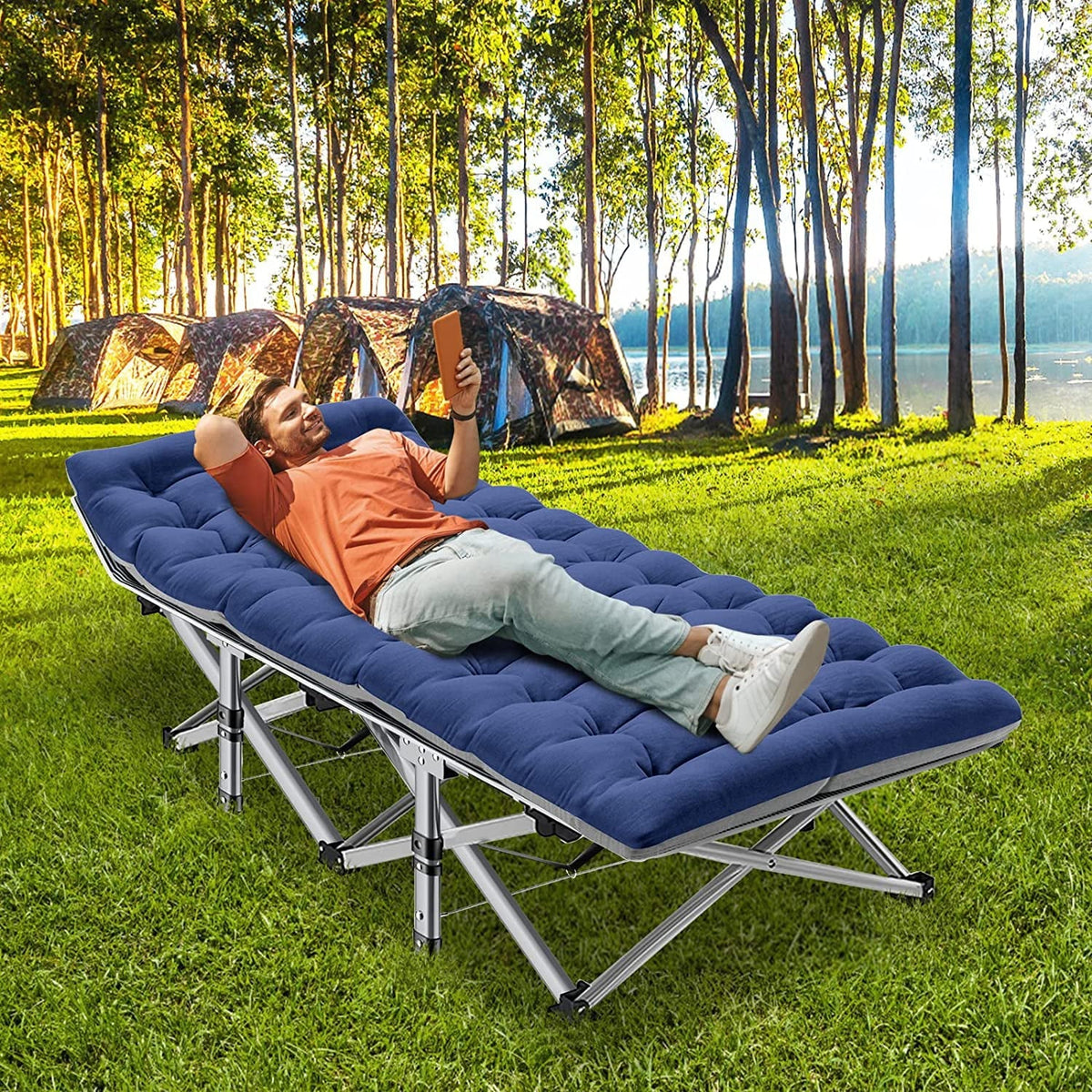 Slsy Folding Camping Cot for Adults, Folding Cot Bed for Sleeping with 2 Sided Mattress & Carry Bag, Tent Cot, Supports 880 lbs