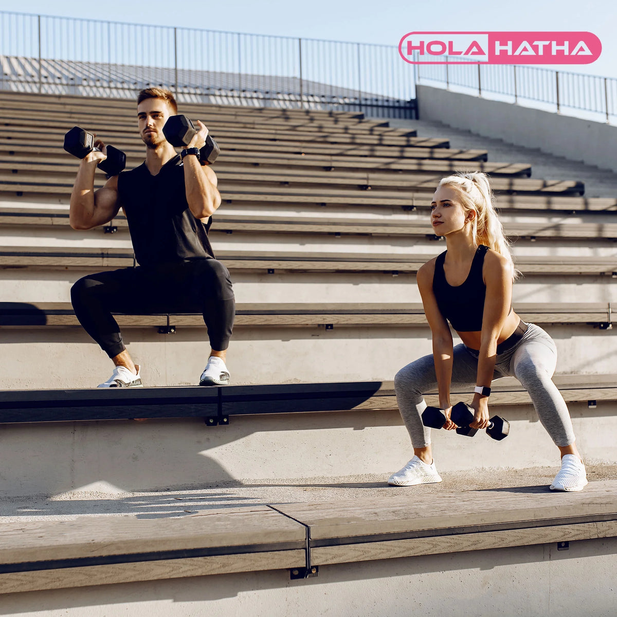 HolaHatha 10, 15, 25, 30, & 35 Pound Hexagonal Dumbbell Weight Set w/Rack