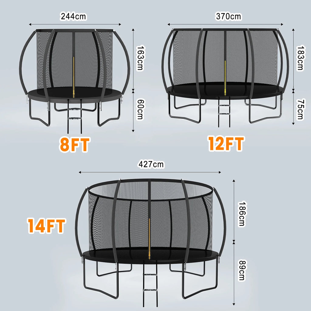MammyGol Trampoline 8FT 12FT 14FT , Recreational Trampolines with Enclosure Net and Ladder, Outdoor Trampoline for Kids and Adults