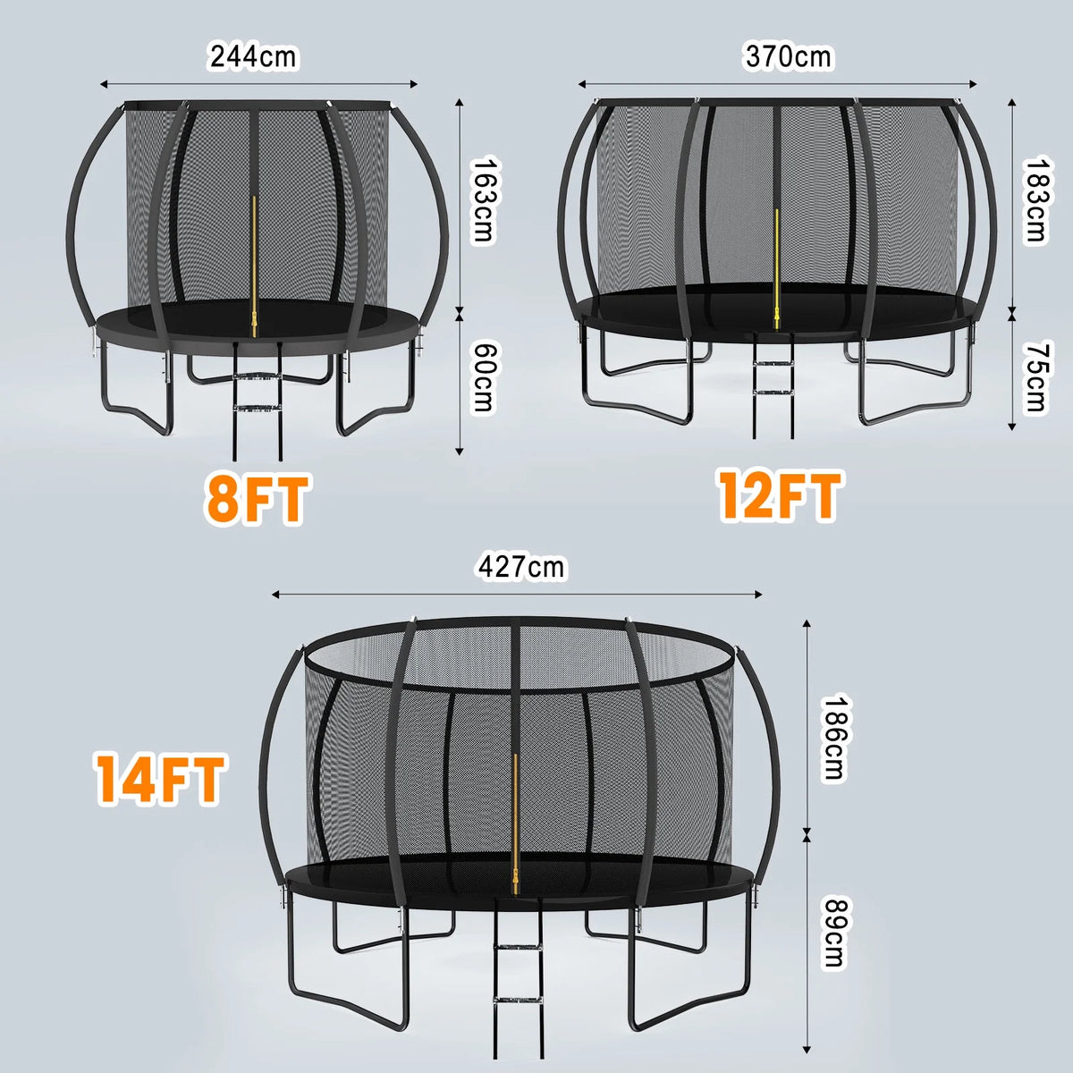 MammyGol Trampoline 8FT 12FT 14FT , Recreational Trampolines with Enclosure Net and Ladder, Outdoor Trampoline for Kids and Adults