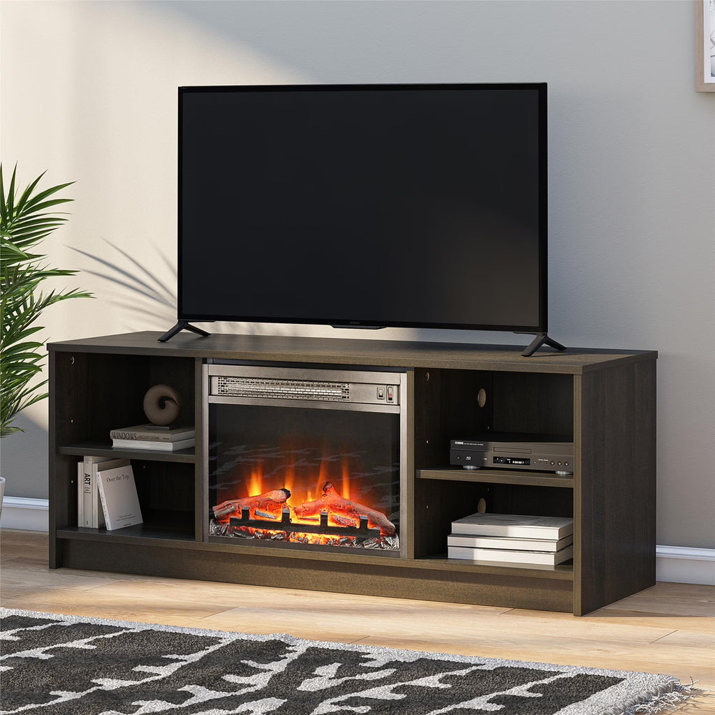 Mainstays Fireplace TV Stand, for TVs up to 55", Black Oak