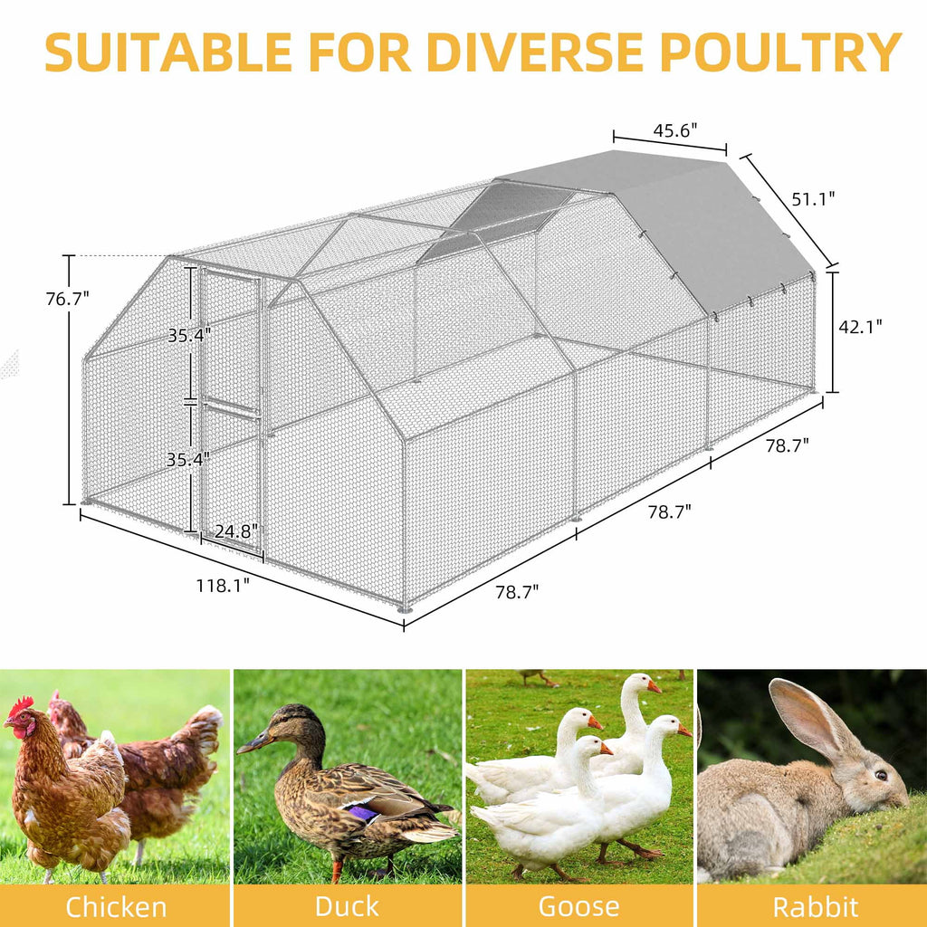 Dextrus Large Metal Chicken Coop, Walk-in Chicken Run, Galvanized Wire Poultry Chicken Hen Pen Cage, Rabbits Duck Cages with Waterproof Anti-Ultraviolet Cover for Farm, Backyard