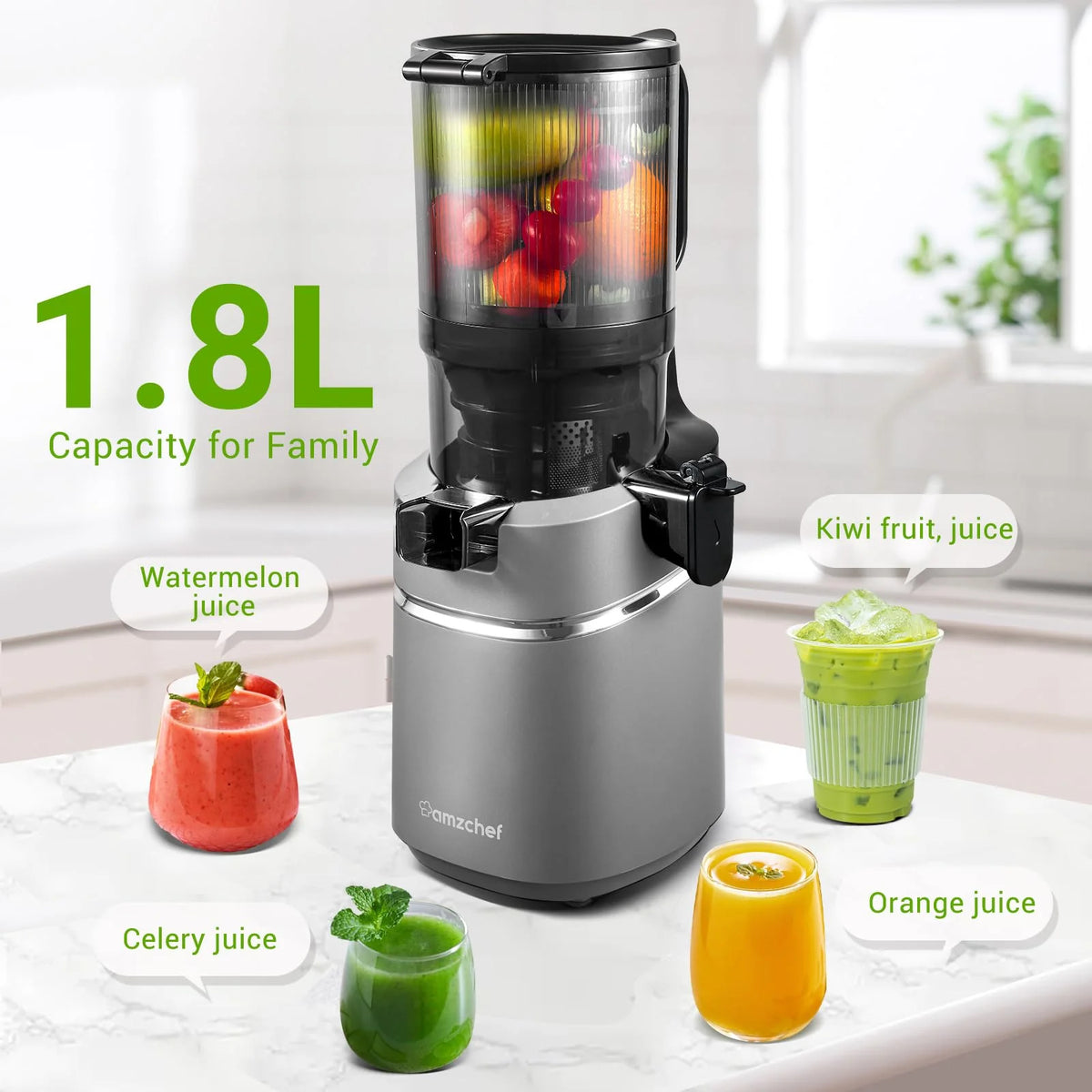 AMZCHEF 5.3-Inch Self-Feeding Masticating Juicer
