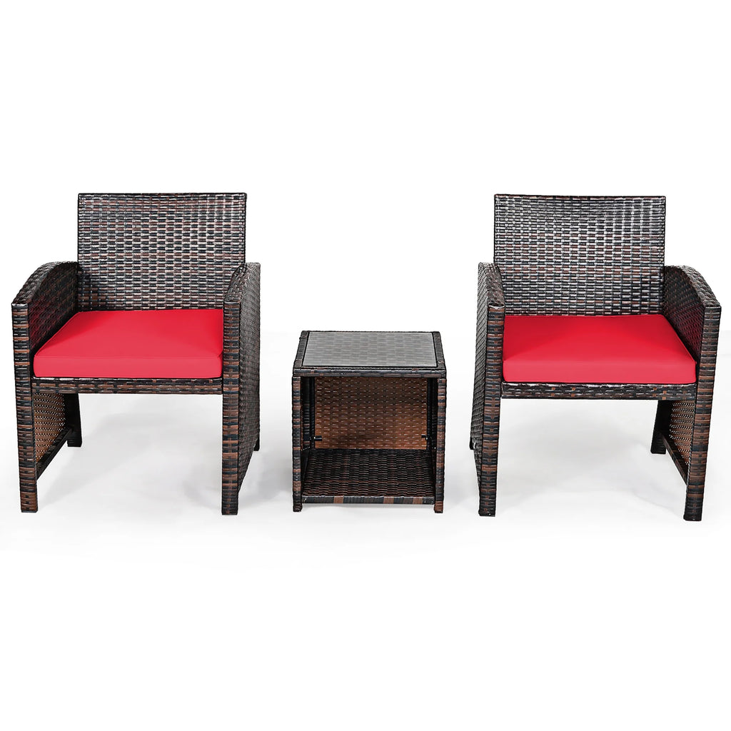 Costway 3PCS Patio Rattan Wicker Furniture Cushion Sofa Coffee Table Gray