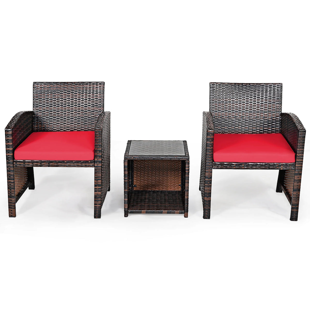 Costway 3PCS Patio Rattan Wicker Furniture Cushion Sofa Coffee Table Gray