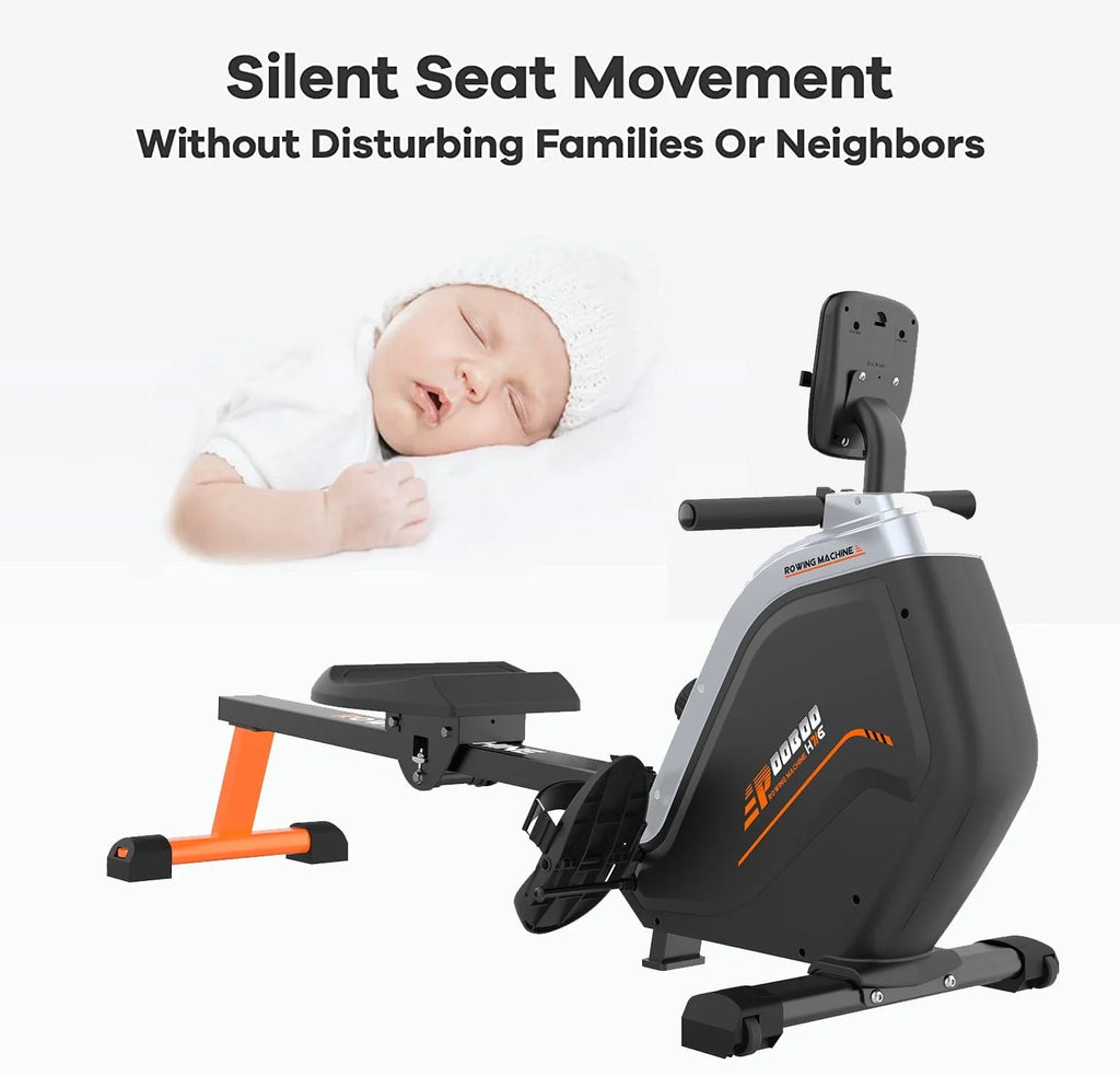 Pooboo Build-in Bluetooth Magnetic Rowing Machines Rower Foldable 16 Level Resistance Indoor Rower Machines Home Exercise 350lb