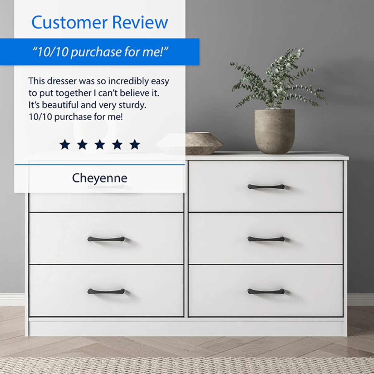 Mainstays Ardent 6 Drawer Dresser, White