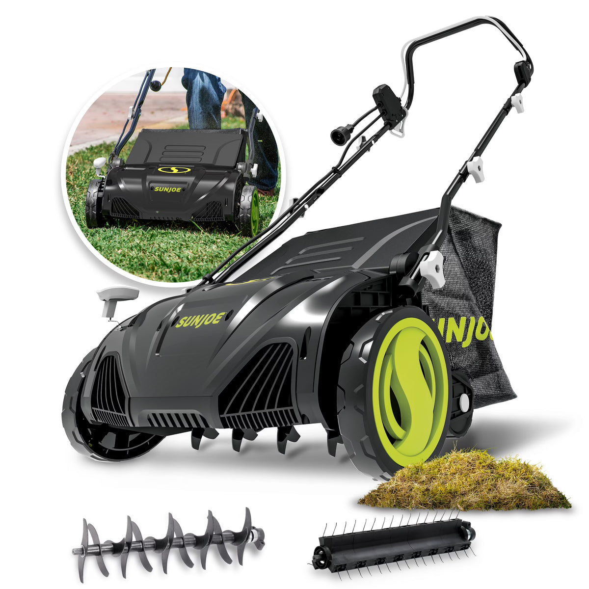 Sun Joe 15" Electric Lawn Dethatcher + Scarifier, 13-Amp, Adjustable Height