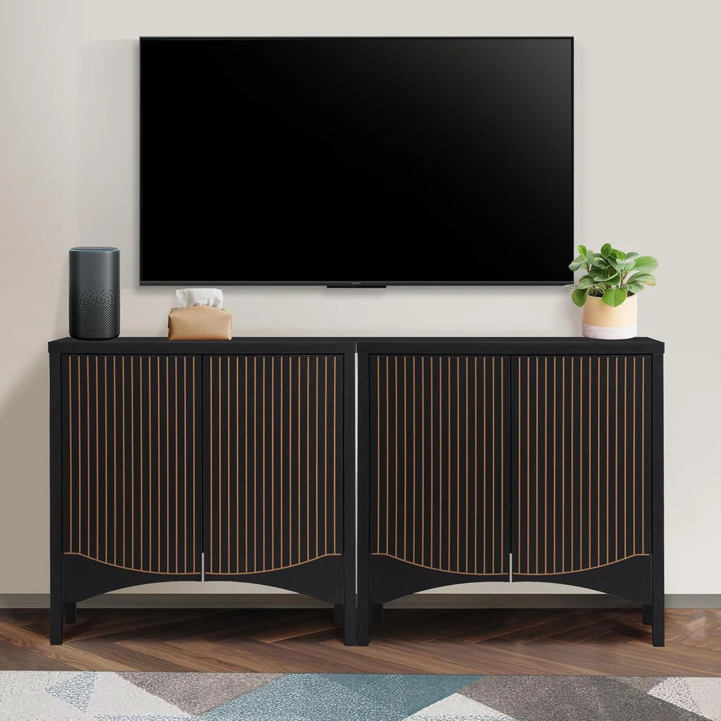 LEFHDA 2PCS Buffet Cabinet, Sideboard Cabinet with Storage, Accent Storage Cabinet with Carved Arc Door Design for Kitchen Dining Room, 2 Doors Buffet Cabinet with Adjustable Shelves