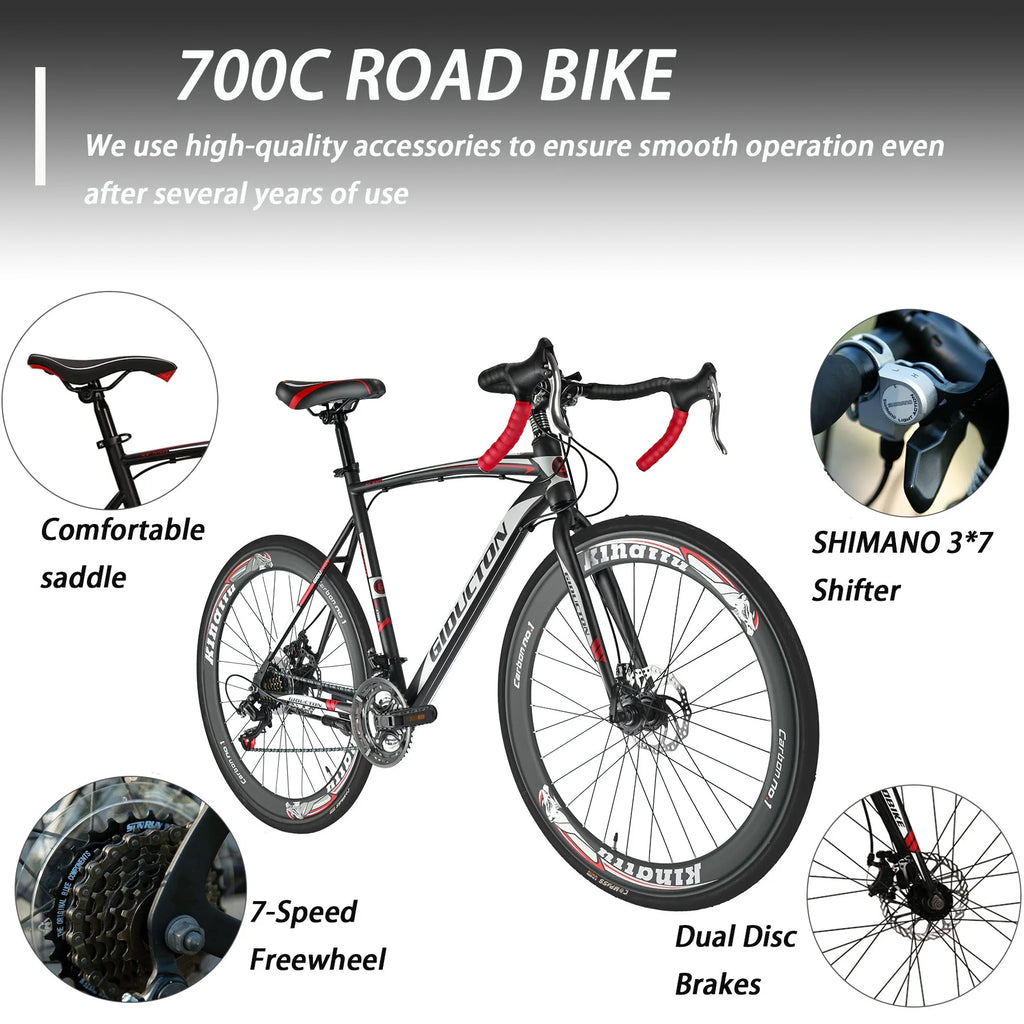 Eurobike XC550 Road Bike 21 Speed 700C wheels Racing Bike for Men 54Cm Adult Commuter Bicycle 3 Spoke wheels Black