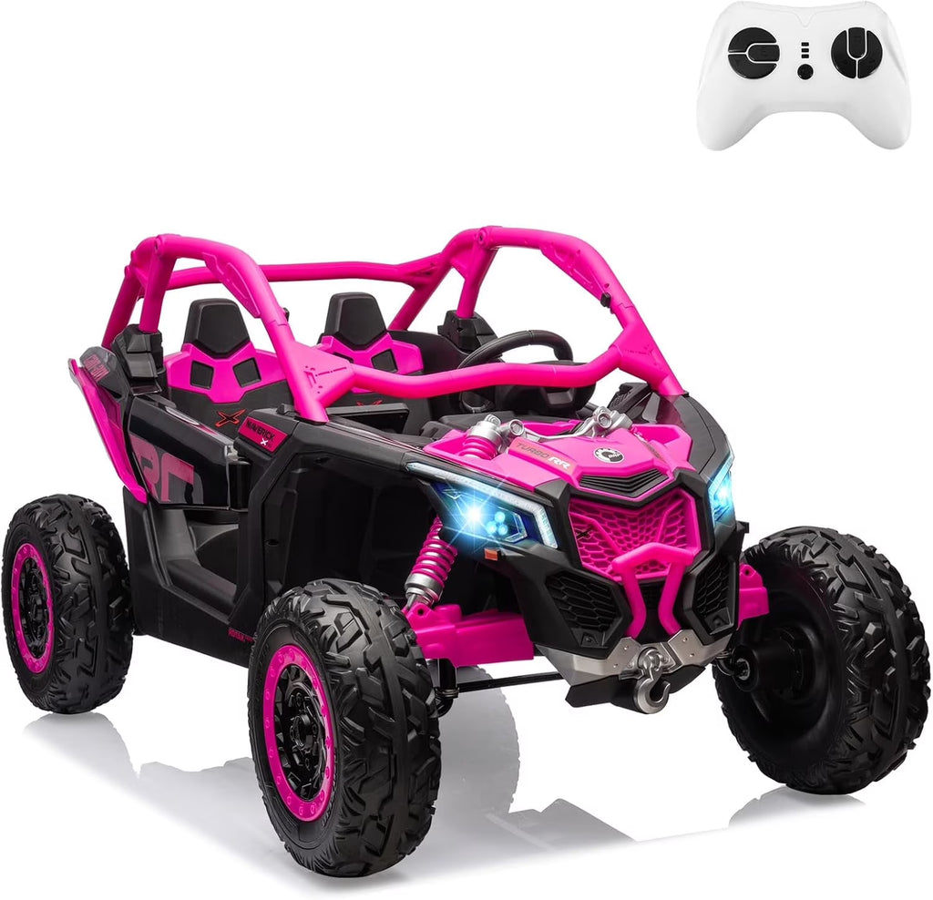 EastVita 2 Seats Ride on Ride on Car 200W Motors UTV,with Remote Control 23" Seats Width Electric Vehicle, EVA Wheels,Music,Head+Tail Light