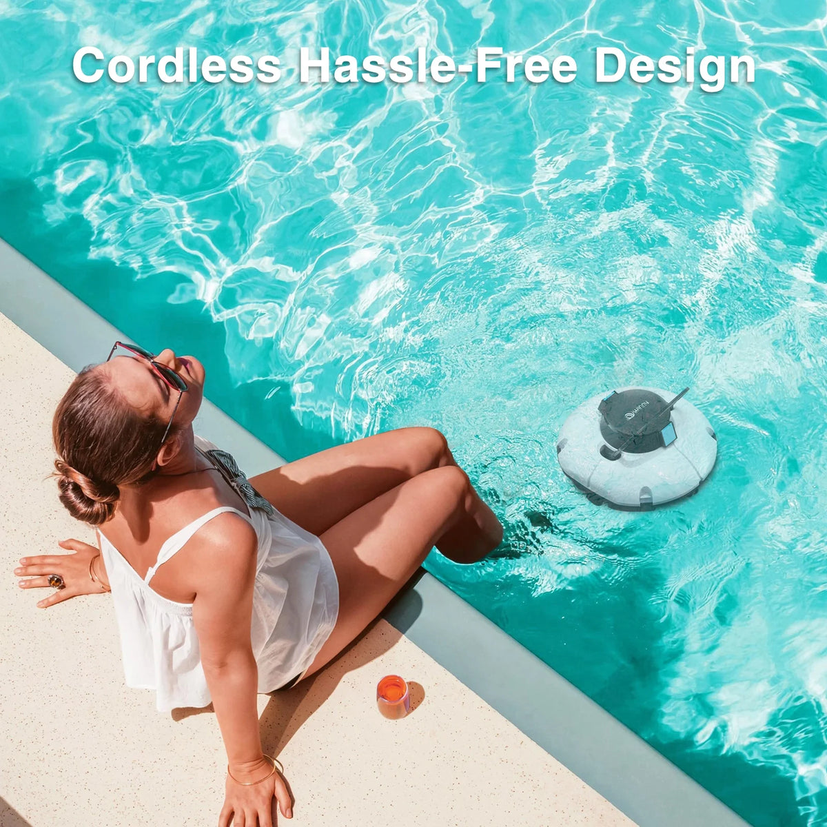(2025 Upgrade) Cordless Robotic Pool Cleaner, Winny Pool Cleaner Automatic Pool Vacuum with Dual Filters, 80 Mins Runtime, Ideal for Flat Above Pools Up to 645 Sq.Ft (White and Blue)