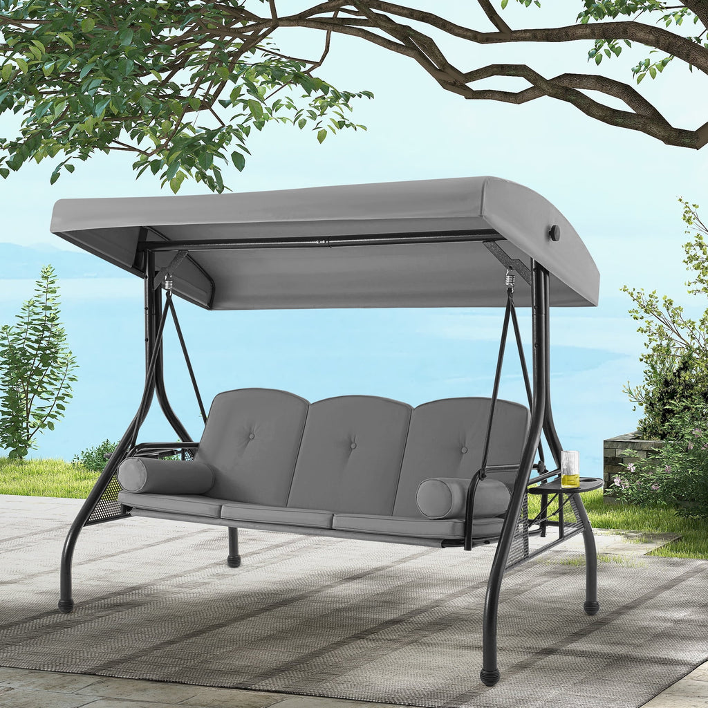 Homrest 3 Seat Outdoor Porch Swing with Adjustable Canopy, Cushions, and Cup Holder - Wine Red