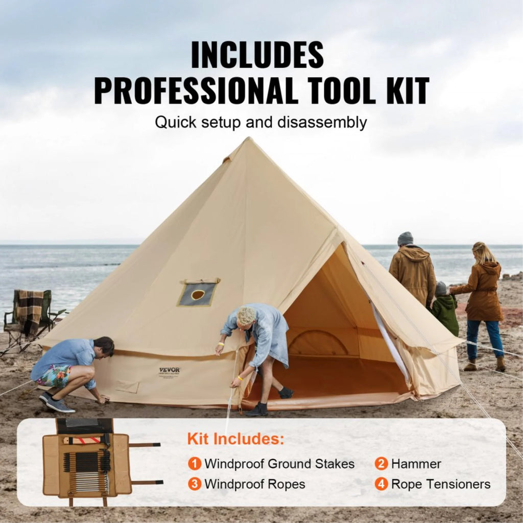 12-Person Waterproof Glamping Bell Tent with Stove Jack, Breathable Large Yurt Tent for Family Camping, 23'x23', Detachable Side Wall