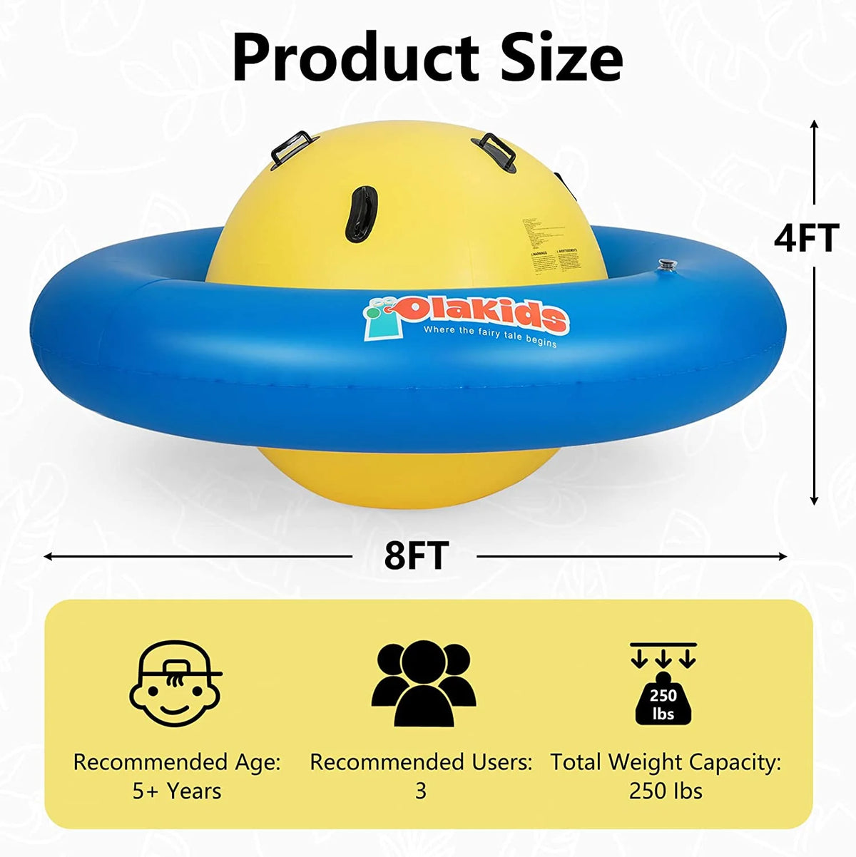 OLAKIDS 8FT Inflatable Dome Rocker Bouncer, Outdoor Kids Giant Roll and Play Seesaw Rocker with 6 Secure Handles, Max Weight 250 LBS, Toddlers Climbing Toy Backyard Play Center Equipment